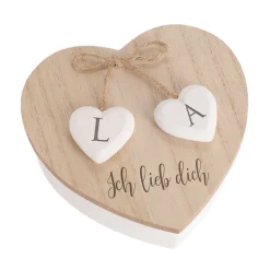 Personalisierte Herzdose aus Holz zur Hochzeit mit Wunschtext und Initialen
