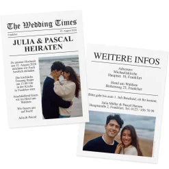 Personalisierte Hochzeitseinladung im Zeitungsstil mit Fotos & Text | Wedding Times Karte A6