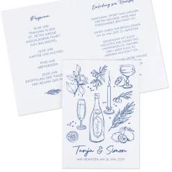Personalisierte Hochzeitseinladung als Klappkarte mit mediterranem Motiv & Wunschtext | Einladungskarte
