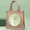 Personalisierte Jute-Ostertüte mit Namen | Osterhase und Blumen Motiv