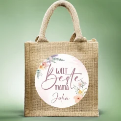 Personalisierte Jutetasche für die weltbeste Mama | Geschenktüte zum Muttertag