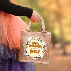 Personalisierte Jutetüte 'Happy Halloween' | Beutel für Süßigkeiten mit Name für Kinder