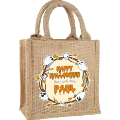 Personalisierte Jutetüte 'Happy Halloween' | Beutel für Süßigkeiten mit Name für Kinder