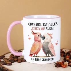 Personalisierte Kakadu-Tasse mit Wunschtext 'Kaka du Süße!' | Geschenk für Verliebte & Valentinstag