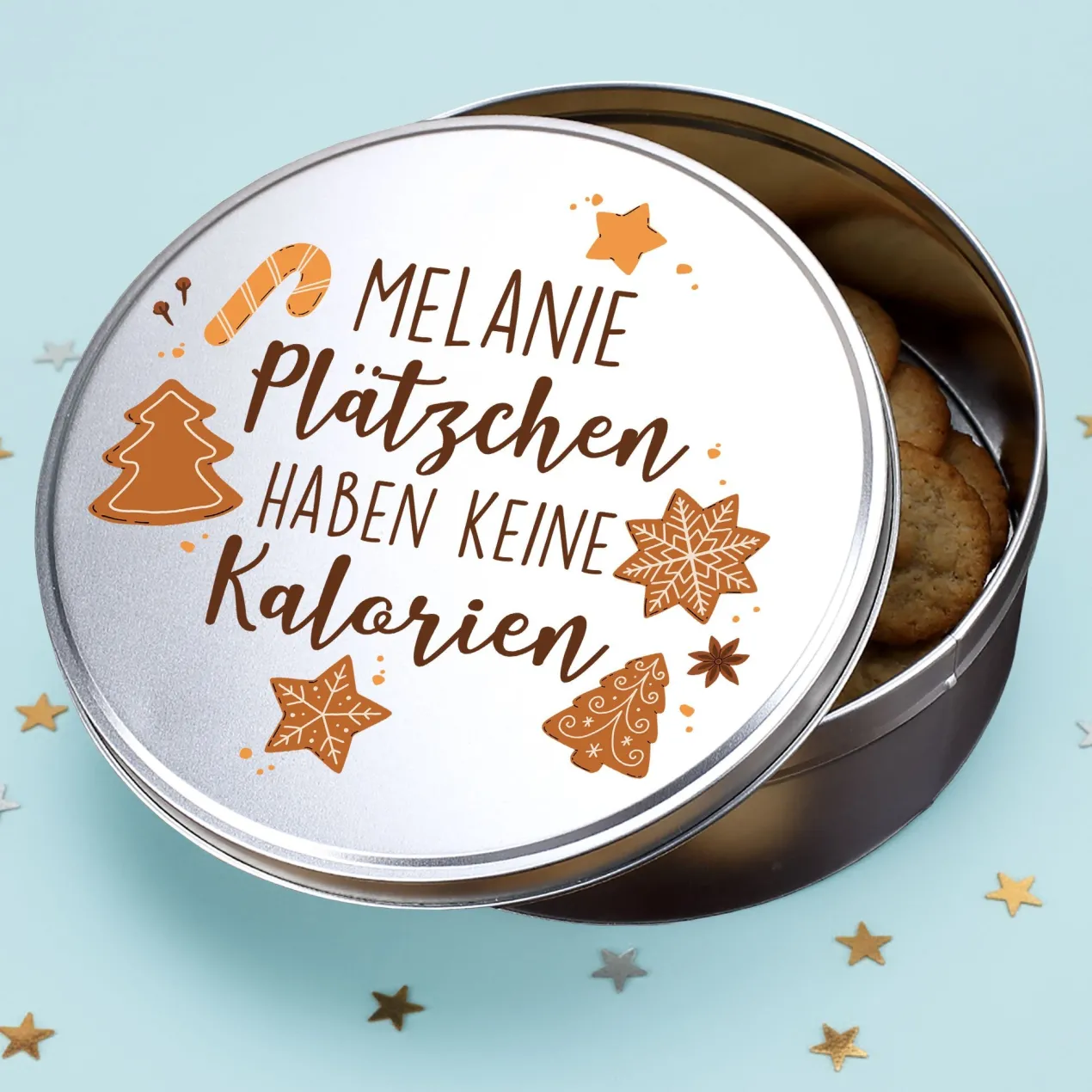 Personalisierte Keksdose mit Name und Motiv aus Metall | Geschenkverpackung für Weihnachtsgebäck