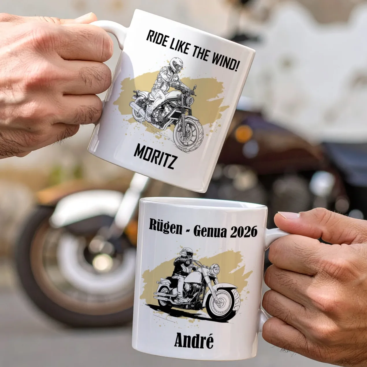 Personalisierte Keramiktasse mit Cruiser & Chopper Bike Motiven | Geschenk für Motorradfahrer
