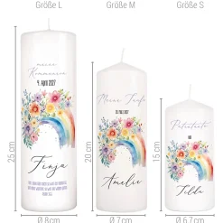 Personalisierte Kerze mit Regenbogen-Motiv | Kommunion, Konfirmation, Taufe, Jugendweihe