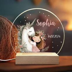 Personalisierte Kinder-Nachtlampe "Einhorn" - Geschenk zur Geburt oder Taufe, LED Licht