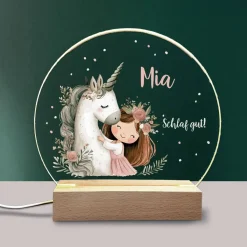 Personalisierte Kinder-Nachtlampe "Einhorn" - Geschenk zur Geburt oder Taufe, LED Licht