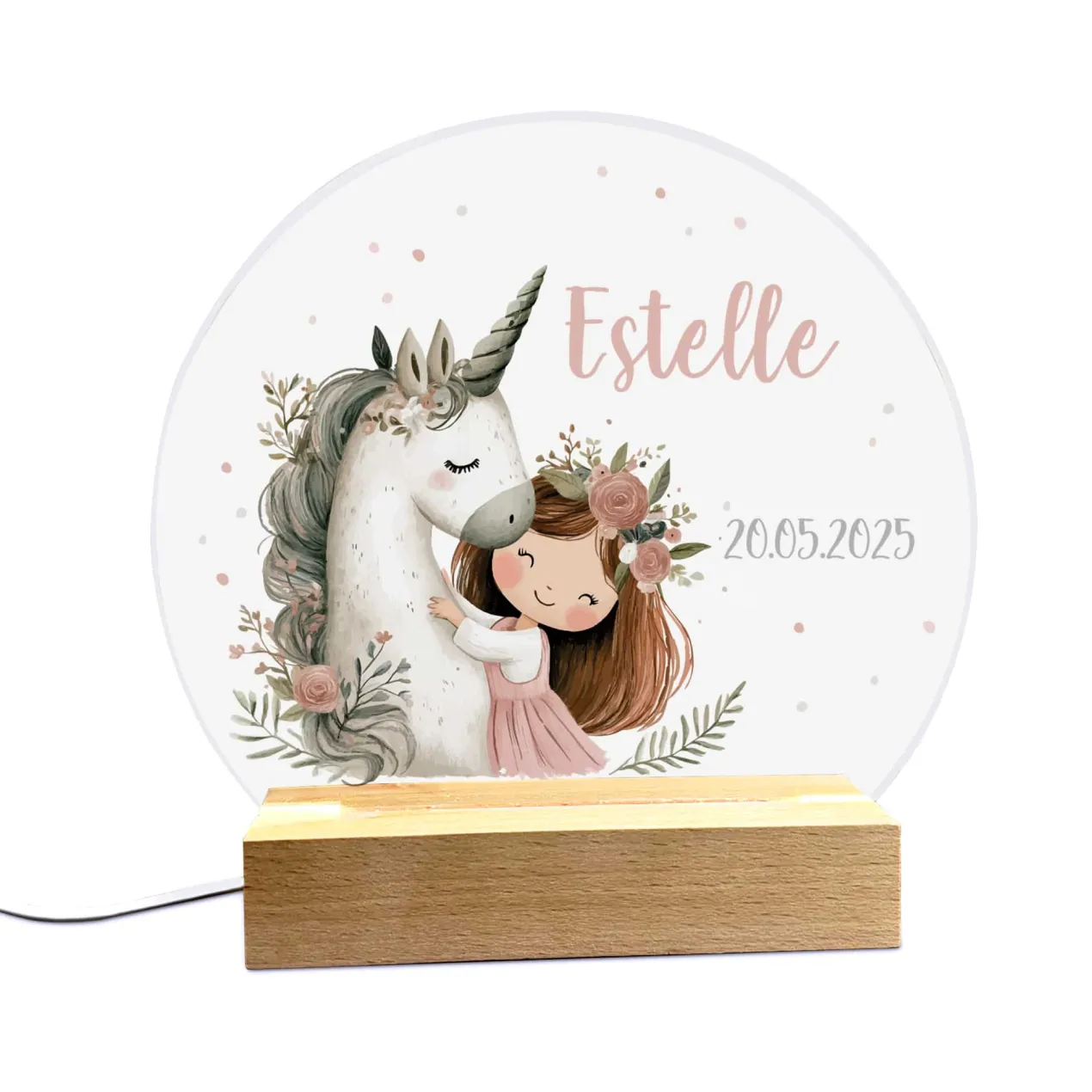 Personalisierte Kinder-Nachtlampe "Einhorn" - Geschenk zur Geburt oder Taufe, LED Licht