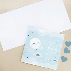 Personalisierte Klappkarte zur Geburt für Jungen – Mond & Sterne | Glückwunschkarte & Geldgeschenk