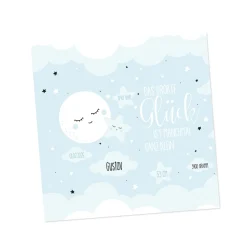 Personalisierte Klappkarte zur Geburt für Jungen – Mond & Sterne | Glückwunschkarte & Geldgeschenk