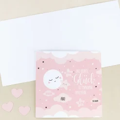 Personalisierte Klappkarte zur Geburt für Mädchen – Mond & Sterne | Glückwunschkarte & Geldgeschenk