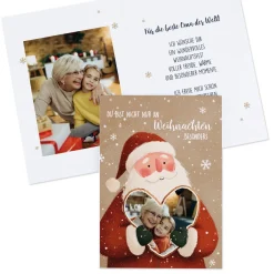 Personalisierte Klappkarte zu Weihnachten mit Fotos & Wunschtext | Weihnachtsmann mit Herz