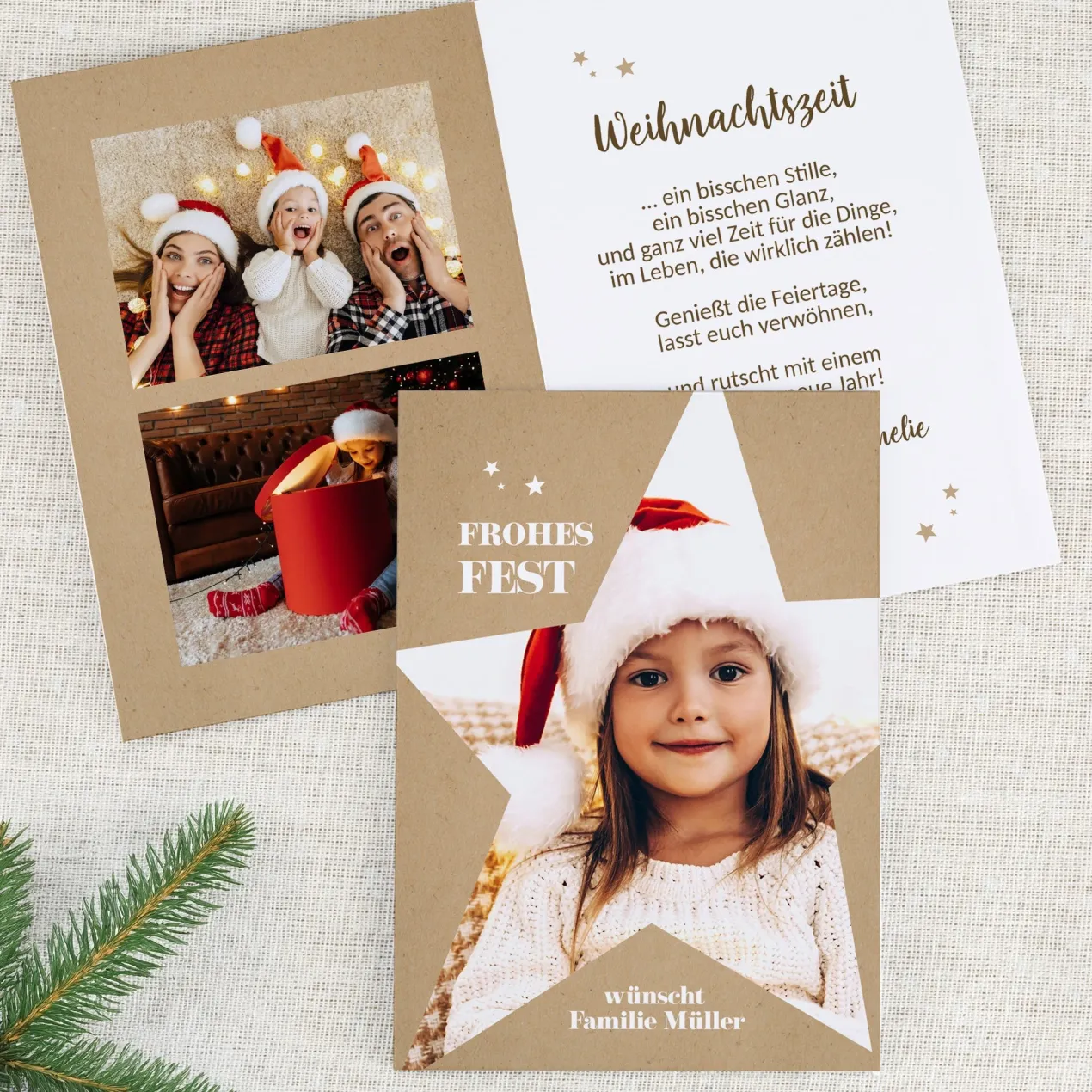 Personalisierte Klappkarte zu Weihnachten mit Fotos & Wunschtext | Weihnachtskarte mit Sterne Motiv