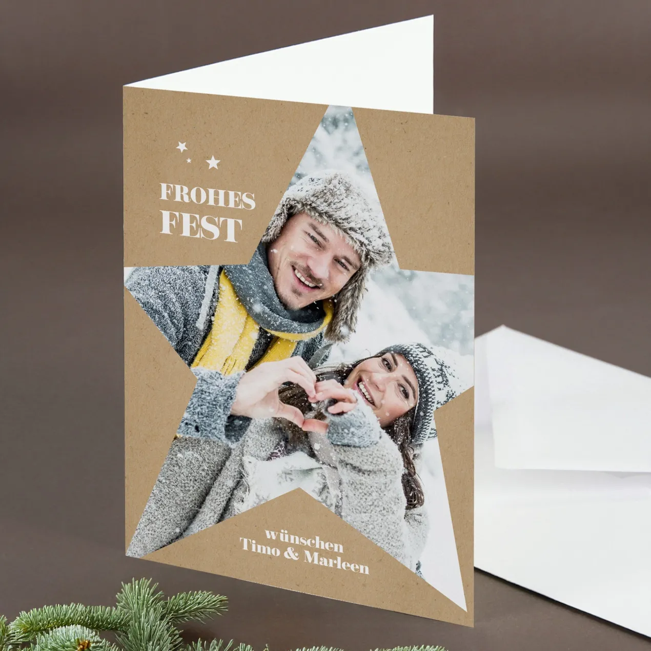 Personalisierte Klappkarte zu Weihnachten mit Fotos & Wunschtext | Weihnachtskarte mit Sterne Motiv