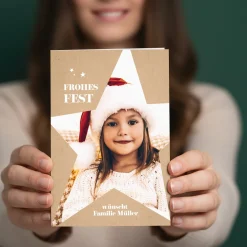 Personalisierte Klappkarte zu Weihnachten mit Fotos & Wunschtext | Weihnachtskarte mit Sterne Motiv