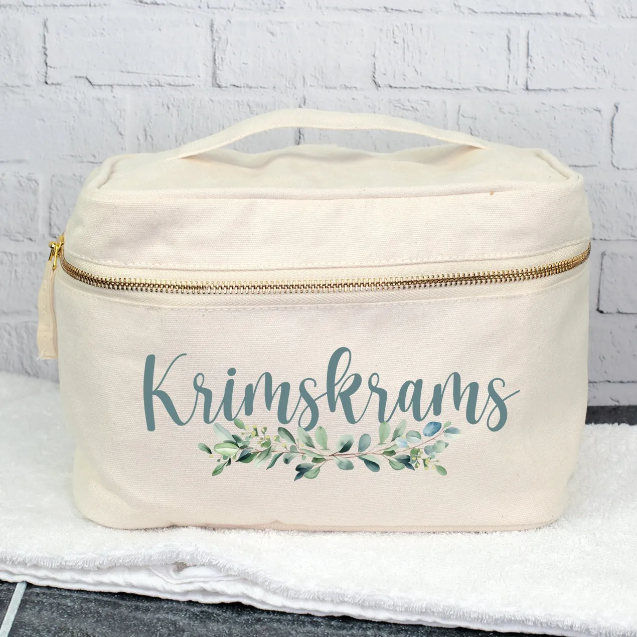 Personalisierte Kosmetiktasche mit Name & Zweig | Kulturbeutel aus Baumwolle als Geschenk