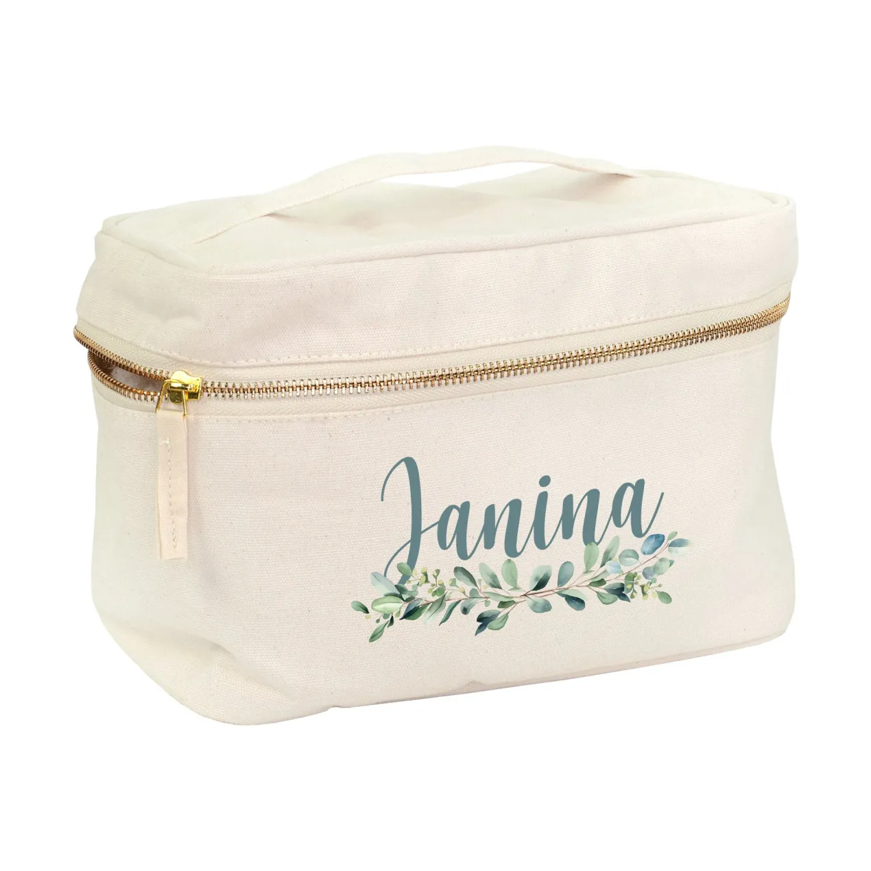 Personalisierte Kosmetiktasche mit Name & Zweig | Kulturbeutel aus Baumwolle als Geschenk