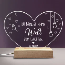 Personalisierte LED Acryl-Lampe Herz mit Namen zum Valentinstag | Du bringst meine Welt zum Leuchten
