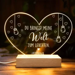 Personalisierte LED Acryl-Lampe Herz mit Namen zum Valentinstag | Du bringst meine Welt zum Leuchten