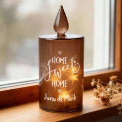 Personalisierte LED-Glaskerze von Leonardo 'Home Sweet Home' mit Wunschtext | Geschenk zum Einzug