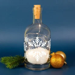 Personalisierte LED-Karaffe mit Schneeflocken, Kunstschnee & Name | Weihnachtslicht und Dekoration