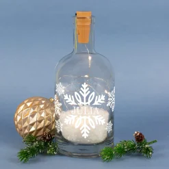 Personalisierte LED-Karaffe mit Schneeflocken, Kunstschnee & Name | Weihnachtslicht und Dekoration