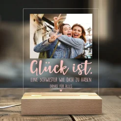 Personalisierte LED-Lampe mit Foto & Wunschtext | Glück ist