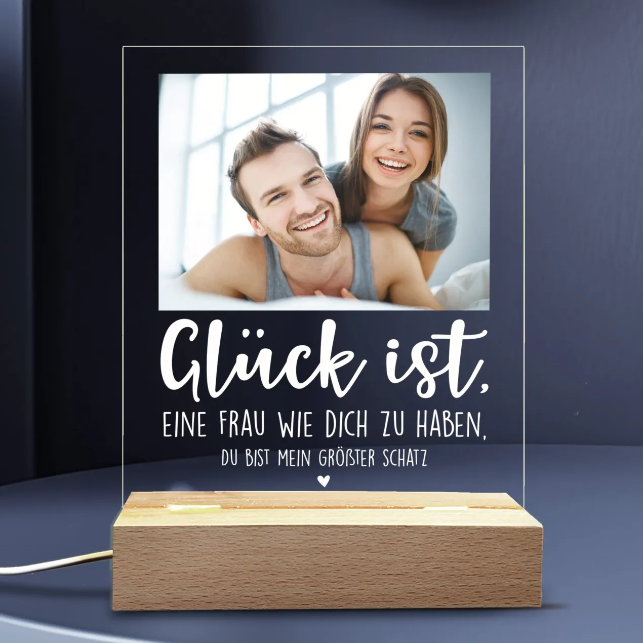Personalisierte LED-Lampe mit Foto & Wunschtext | Glück ist