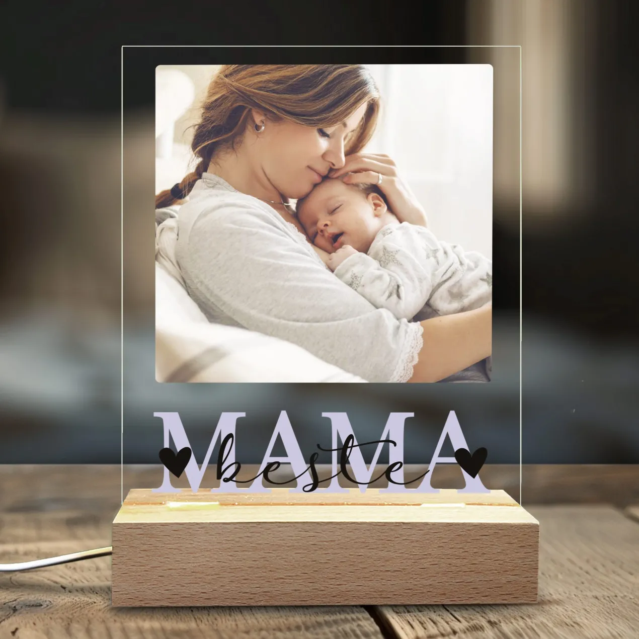 Personalisierte LED-Lampe zum Muttertag mit Foto & Wunschtext | Mama-Motiv
