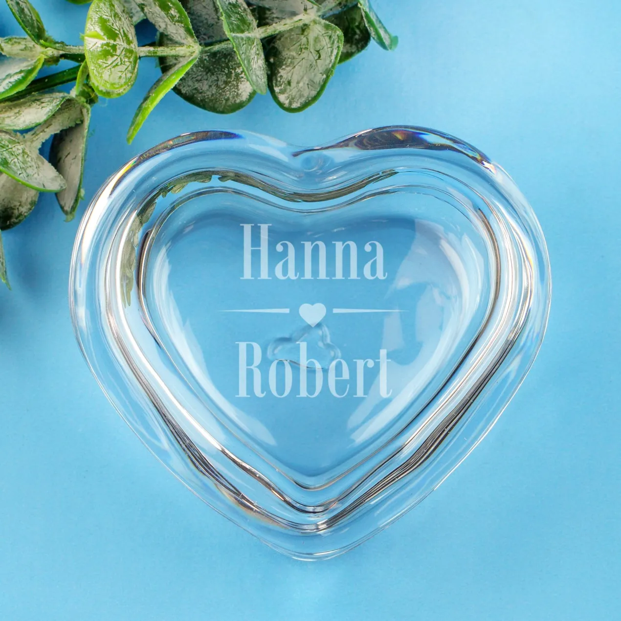 Personalisierte Leonardo-Glasdose in Herzform mit Namensgravur | Geschenk zur Hochzeit & Valentinstag