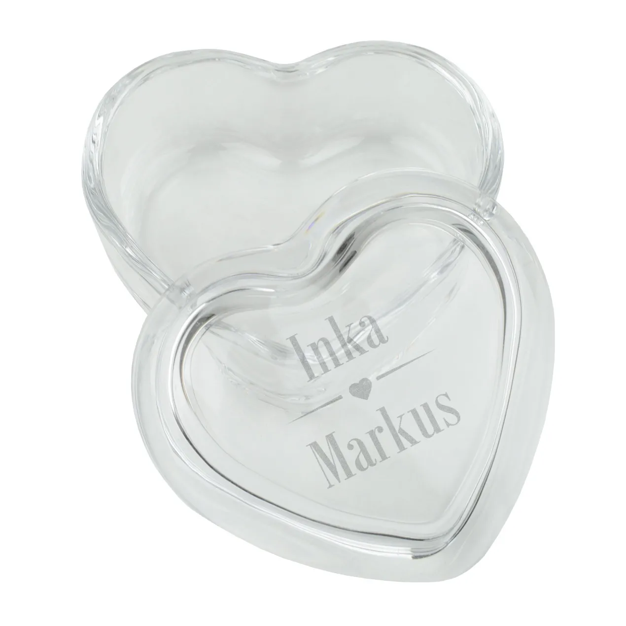 Personalisierte Leonardo-Glasdose in Herzform mit Namensgravur | Geschenk zur Hochzeit & Valentinstag