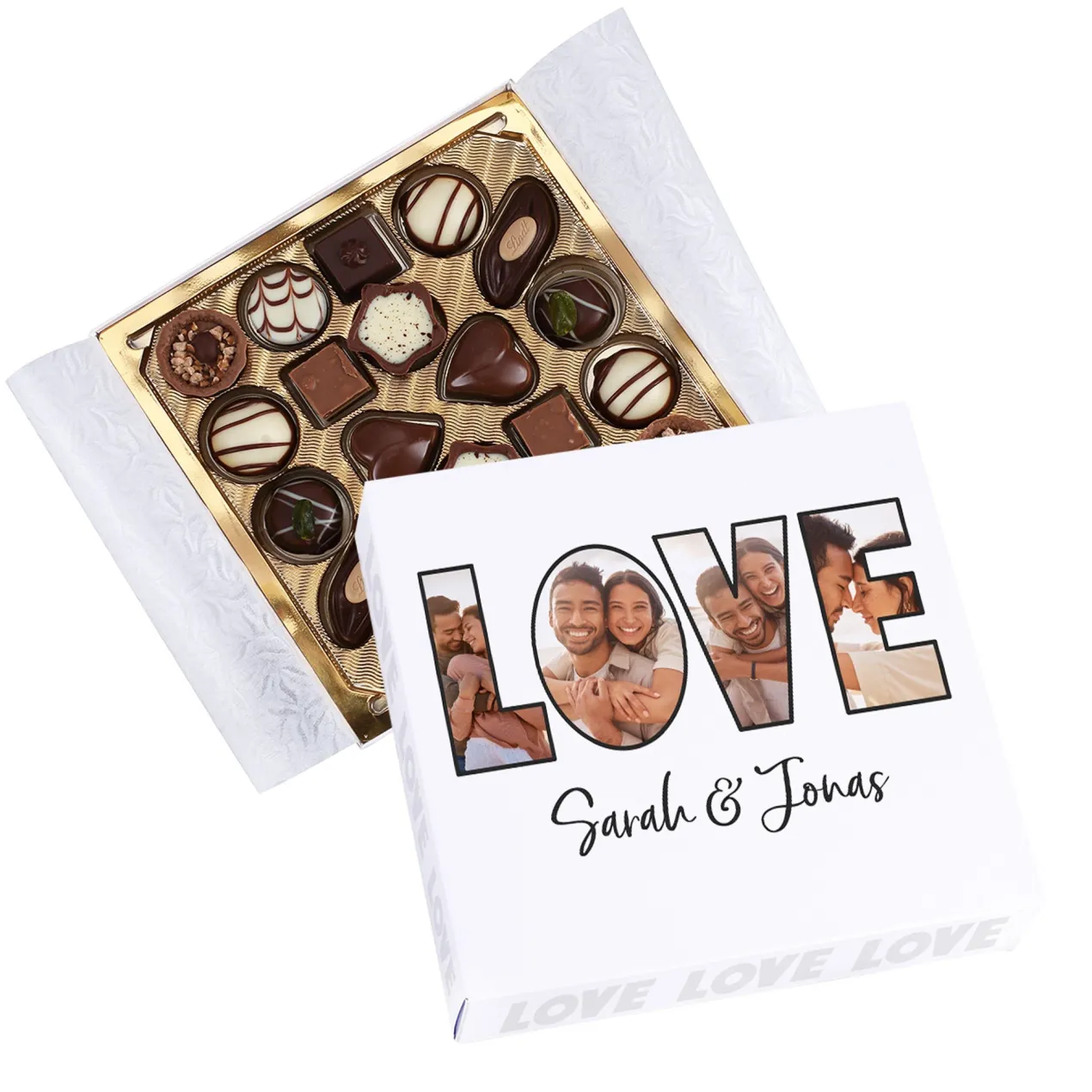 Personalisierte Lindt Pralinen 'LOVE' mit Fotos & Wunschtext | Geschenk für Valentinstag & Hochzeit