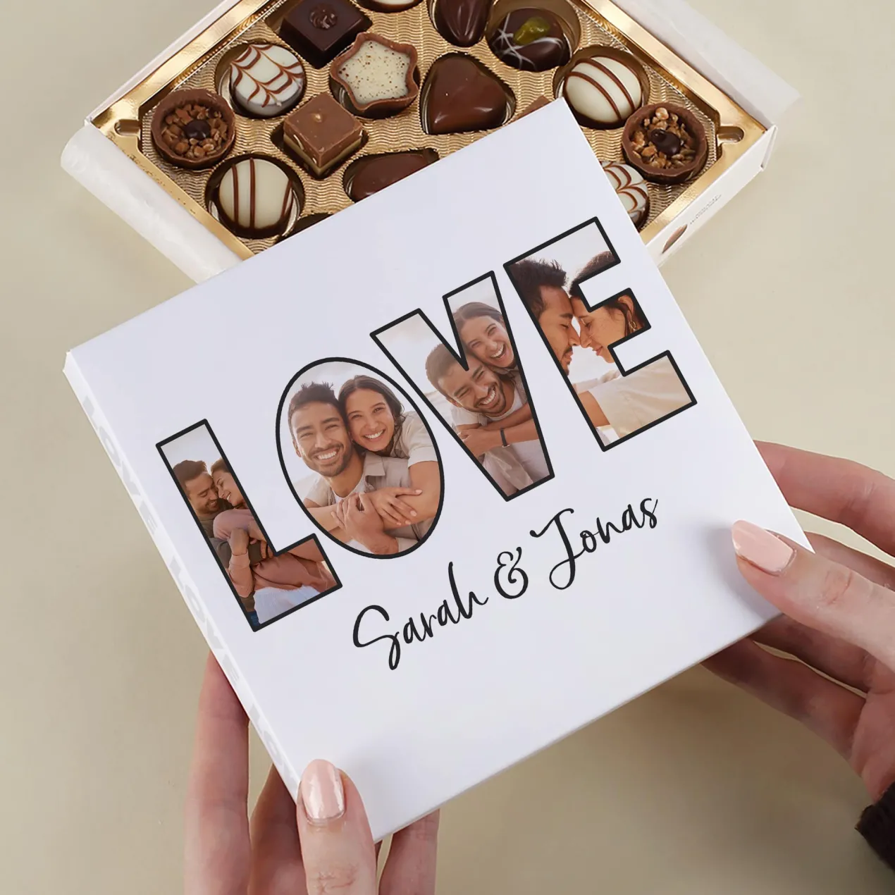 Personalisierte Lindt Pralinen 'LOVE' mit Fotos & Wunschtext | Geschenk für Valentinstag & Hochzeit