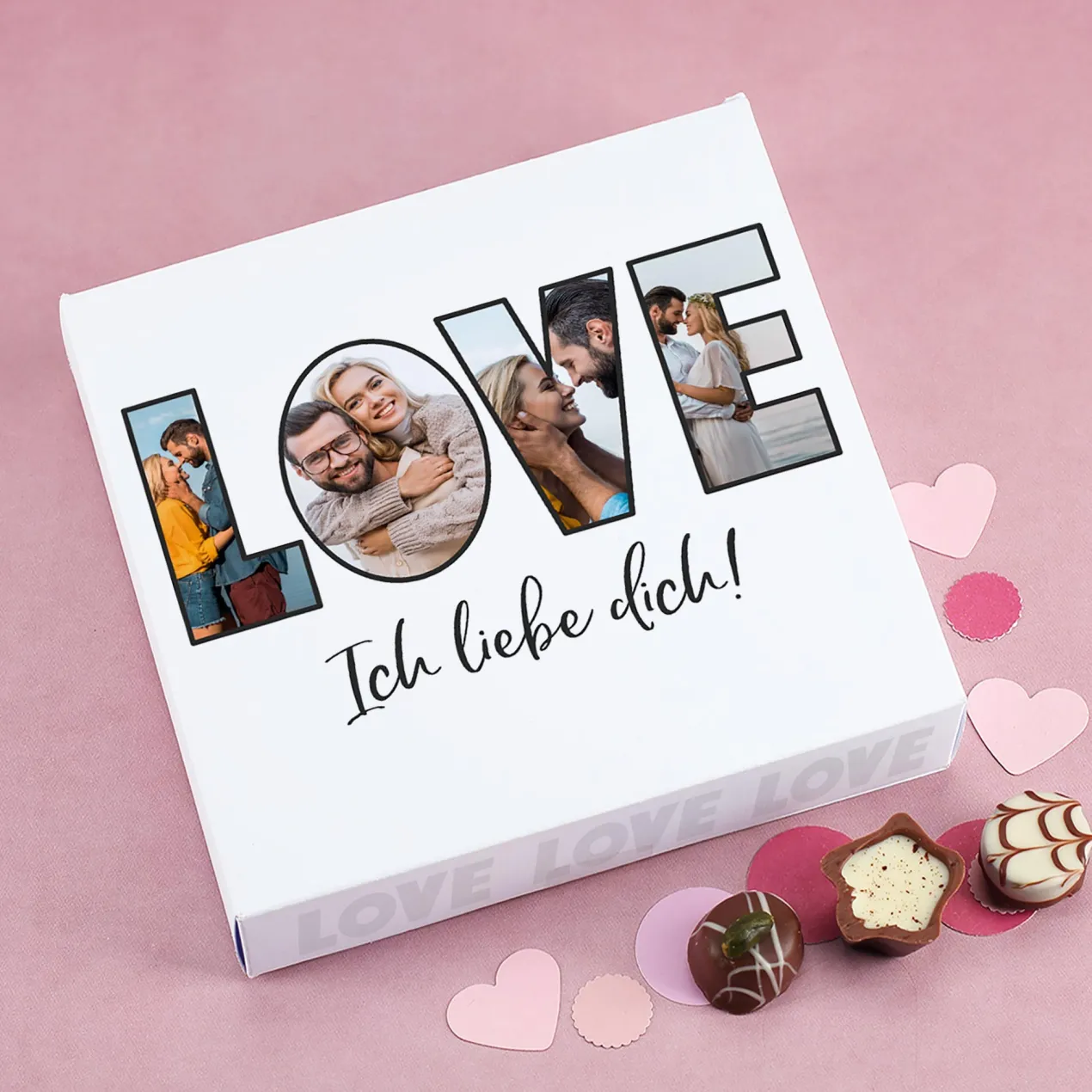 Personalisierte Lindt Pralinen 'LOVE' mit Fotos & Wunschtext | Geschenk für Valentinstag & Hochzeit
