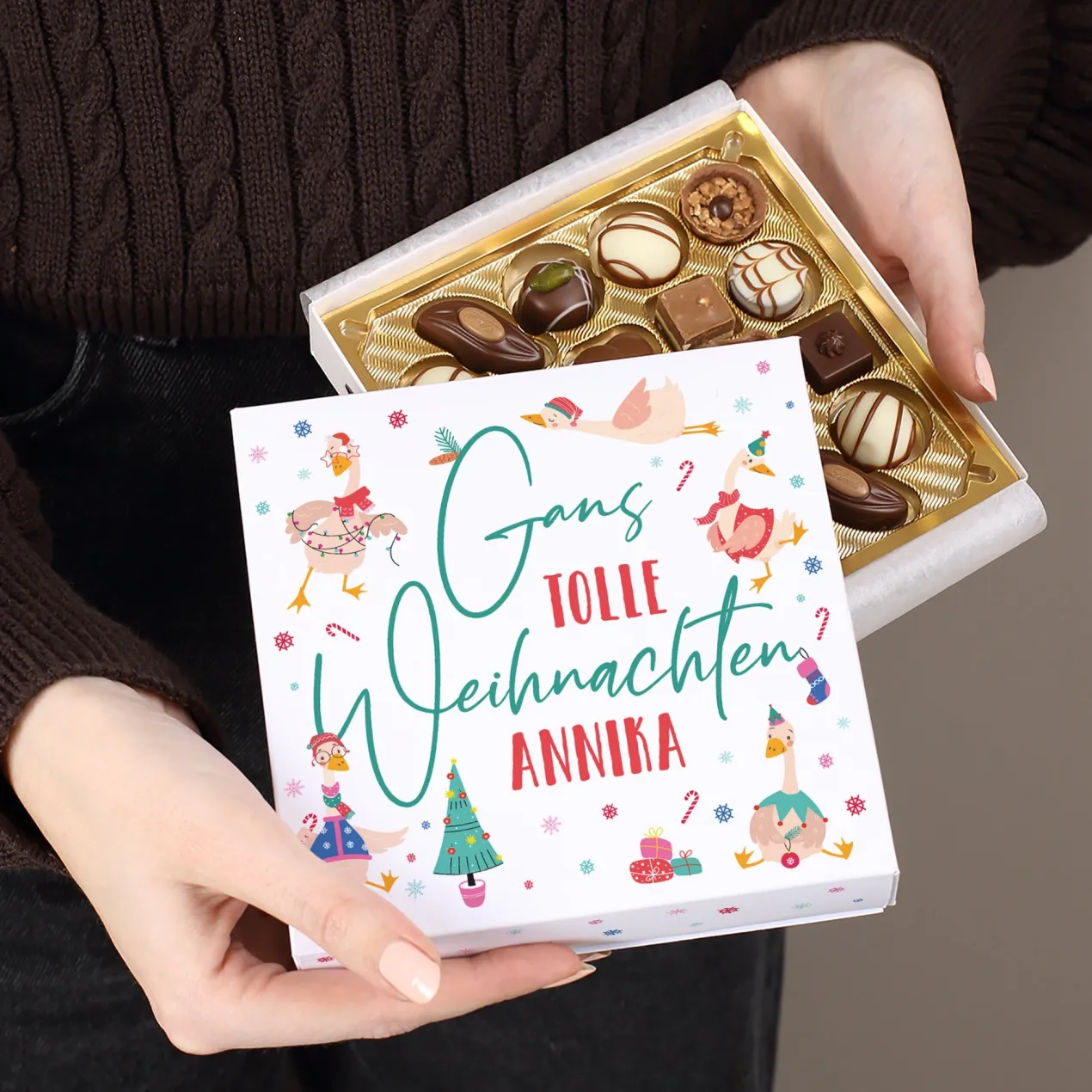 Personalisierte Lindt Pralinen zu Weihnachten mit Name & Motiv 'Gans tolle Weihnachten'
