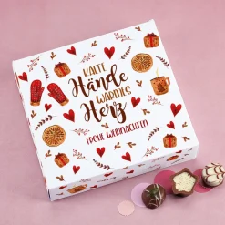 Personalisierte Lindt Pralinen zu Weihnachten mit Motiv 'Kalte Hände, warmes Herz' & Wunschtext