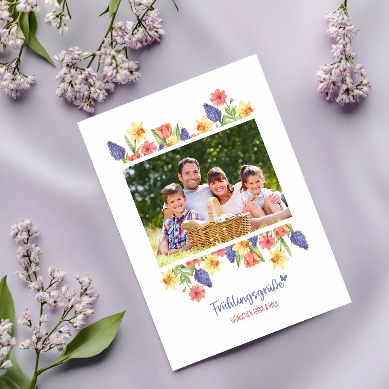 Personalisierte Osterkarte mit Foto & Wunschtext | Grußkarte zu Ostern mit Blumenmotiv Aquarell-Stil