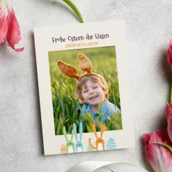 Personalisierte Osterkarte mit Foto & Wunschtext | Grußkarte mit Hasenmotiv beidseitig bedruckt