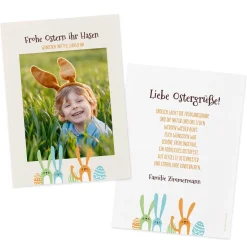 Personalisierte Osterkarte mit Foto & Wunschtext | Grußkarte mit Hasenmotiv beidseitig bedruckt