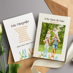 Personalisierte Osterkarte mit Foto & Wunschtext | Grußkarte mit Hasenmotiv beidseitig bedruckt