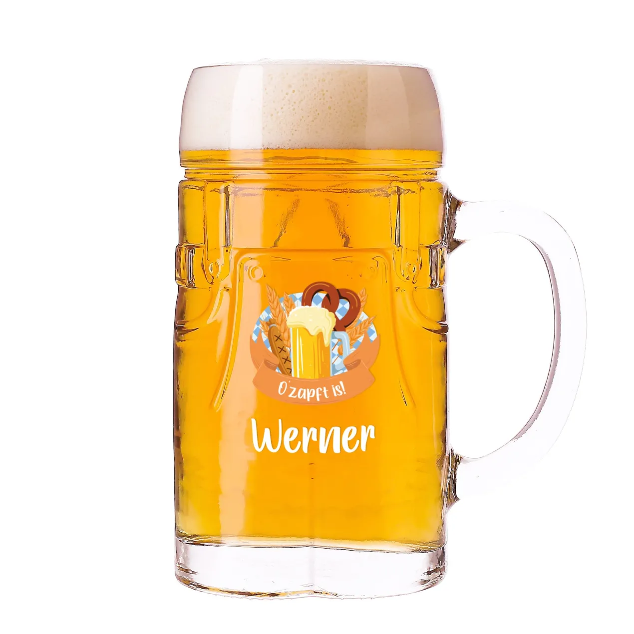 Personalisierter Bierkrug im Lederhosen Design mit bayerischem Festmotiv | Bierglas mit Name 0,5l
