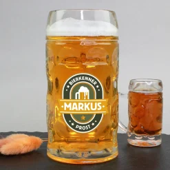 Personalisierter Bierseidel für Bierkenner mit Name | Bierkrug & Schnapsglas in 3 Größen