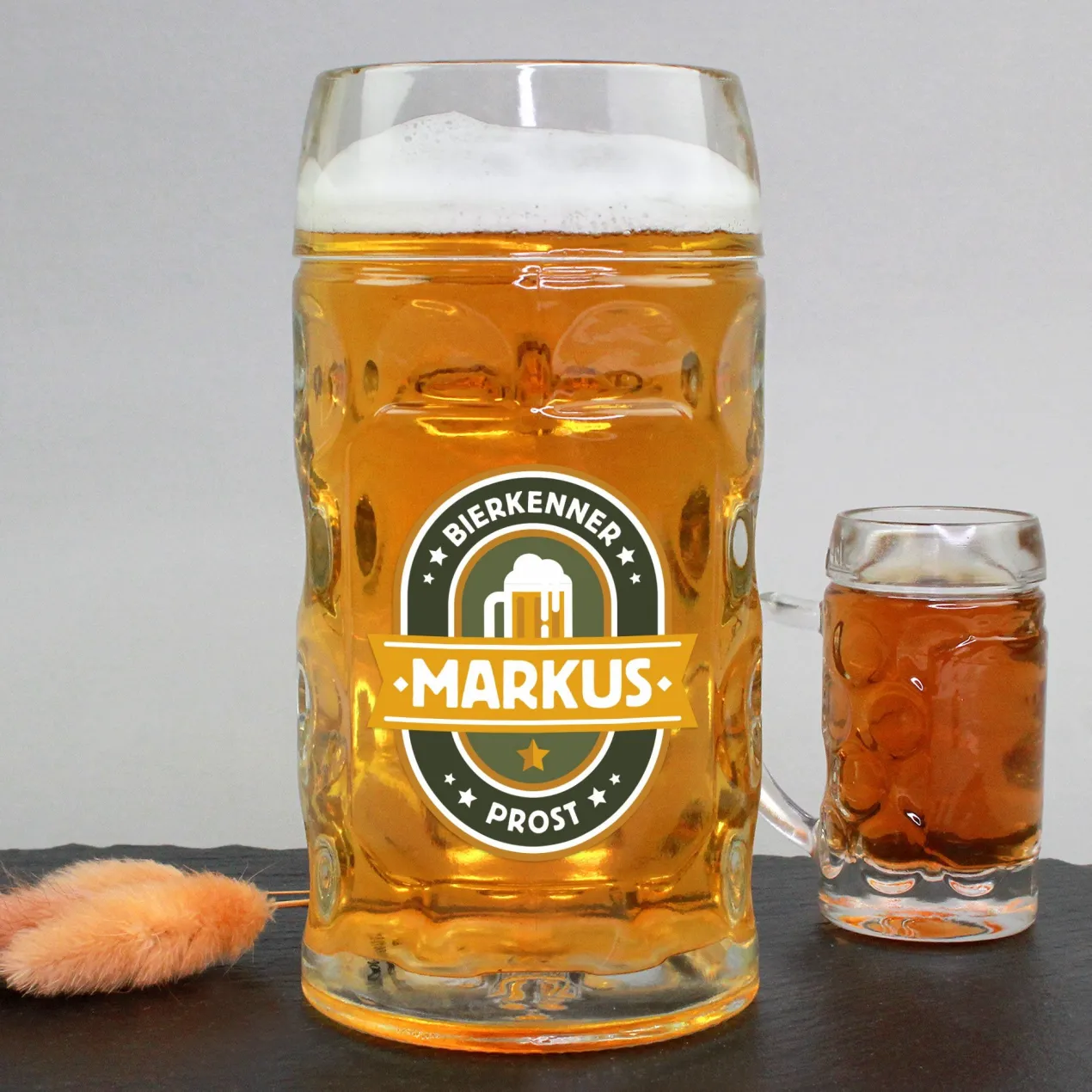 Personalisierter Bierseidel für Bierkenner mit Name | Bierkrug & Schnapsglas in 3 Größen