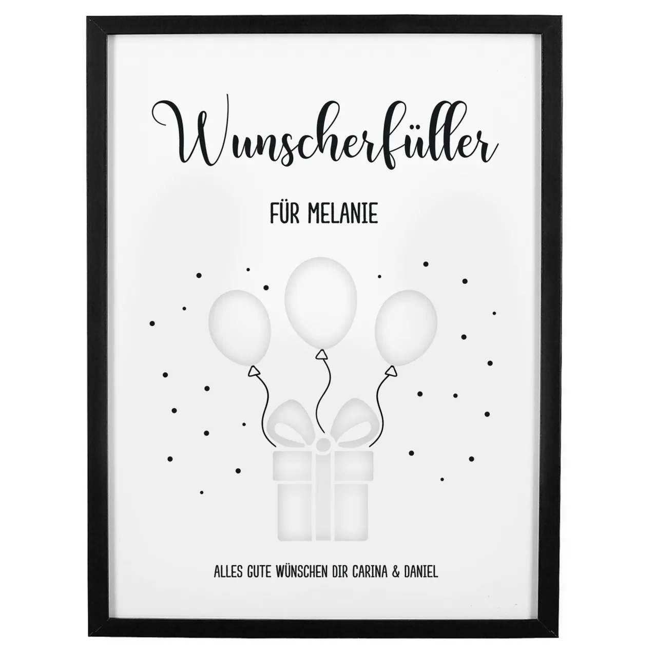 Personalisierter Bilderrahmen als Geldgeschenk & Wunscherfüller mit Ballon-Motiv