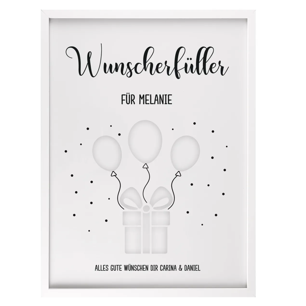 Personalisierter Bilderrahmen als Geldgeschenk & Wunscherfüller mit Ballon-Motiv