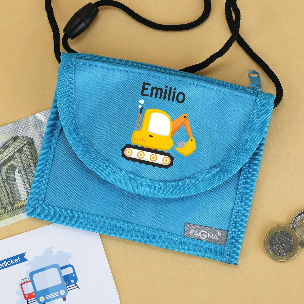 Personalisierter Brustbeutel mit Name & Bagger | Geschenk für Jungen | Farbauswahl