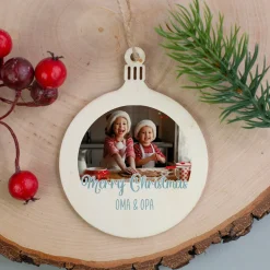 Personalisierter Christbaumanhänger mit Foto und Wunschtext | Weihnachtsanhänger aus Holz