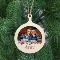 Personalisierter Christbaumanhänger mit Foto und Wunschtext | Weihnachtsanhänger aus Holz